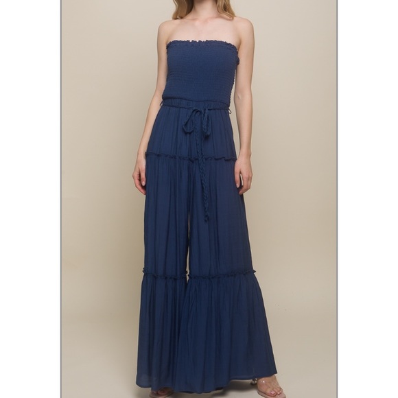 Navy blue woven boho jumpsuit - Picture 3 of 6